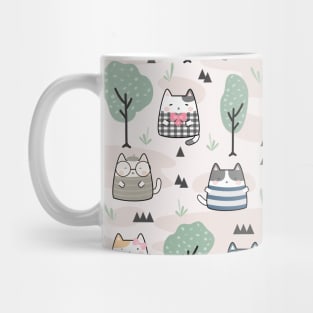 Seamless Pattern trees Cute Kawaii Cats Mug